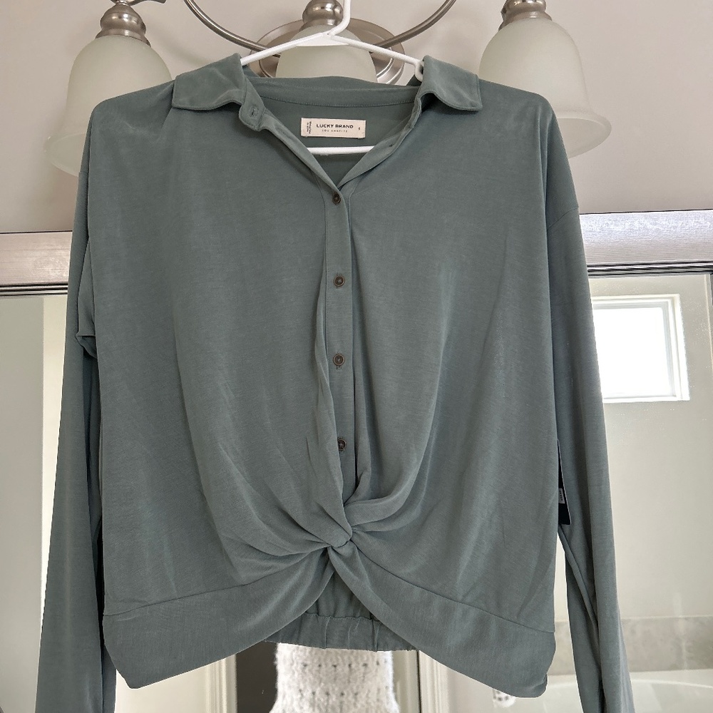 Sage green top with a twist